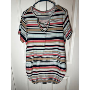 Bobbie Brooks Striped Short Sleeve Tee Plus Size 2X Blue Beige